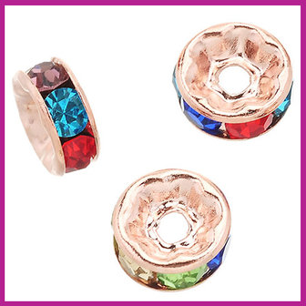 Strass kraal rondel &Oslash;8mm rosegold - multicolor