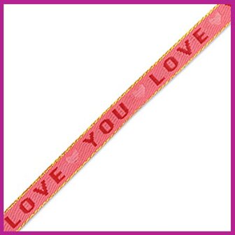 Lint met tekst &quot;love you&quot; donker roze, rood en goud