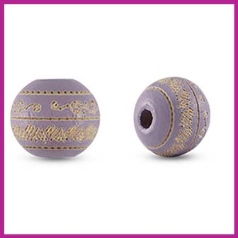 Houten kraal rond 10mm patroon light purple