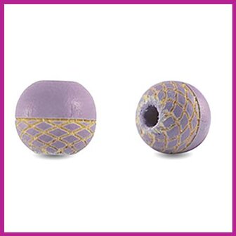 Houten kraal rond 10mm half patroon light purple