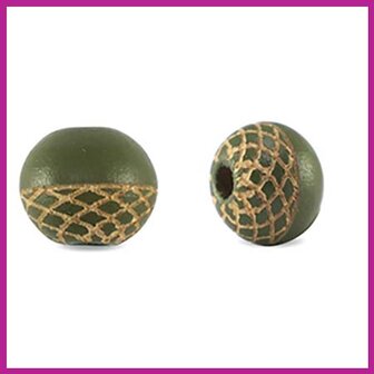 Houten kraal rond 10mm half patroon olive