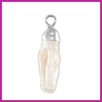 Zoetwaterparel bedel tooth zilver-Natural white