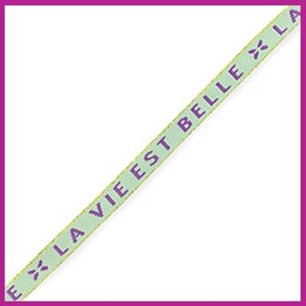 Lint met tekst &quot;la vie est belle&quot; mint green-purple goud