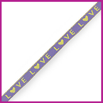 Lint met tekst &#039;&#039;love&#039;&#039; lavender purple goud