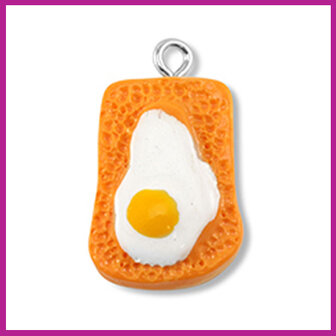 Resin hanger toast met ei oranje-wit-geel