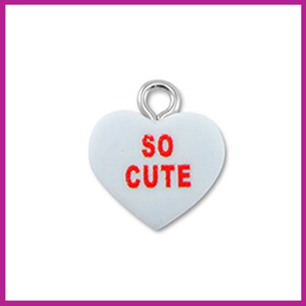 Resin hanger hart &quot;SO CUTE&quot; licht blauw-rood