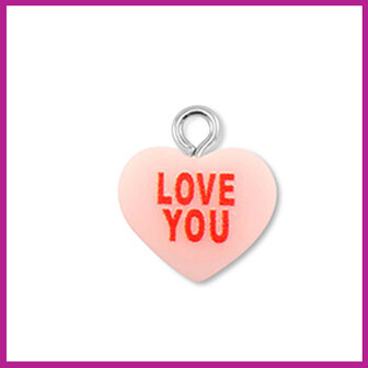 Resin hanger hart &quot;LOVE YOU&quot; licht roze-rood