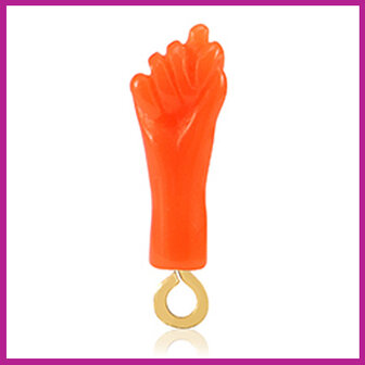 Resin hanger hart &quot;Mano Fico&quot; neon oranje-goud